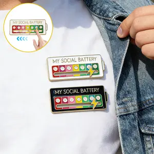 My Social Battery Cartoon Expression Enamel Pin Cute Brooch for Backpacks Jeans Scarves Hats Decoration Fixed Buckle Zinc Alloy Jewelry for Men Women