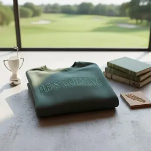 Embroidered He’s Golfing Sweatshirt, Golf Lover Gift, Funny Golf Crewneck, Minimalist Golfer Shirt, Golf Wife Shirt, Weekend Golf Sweater