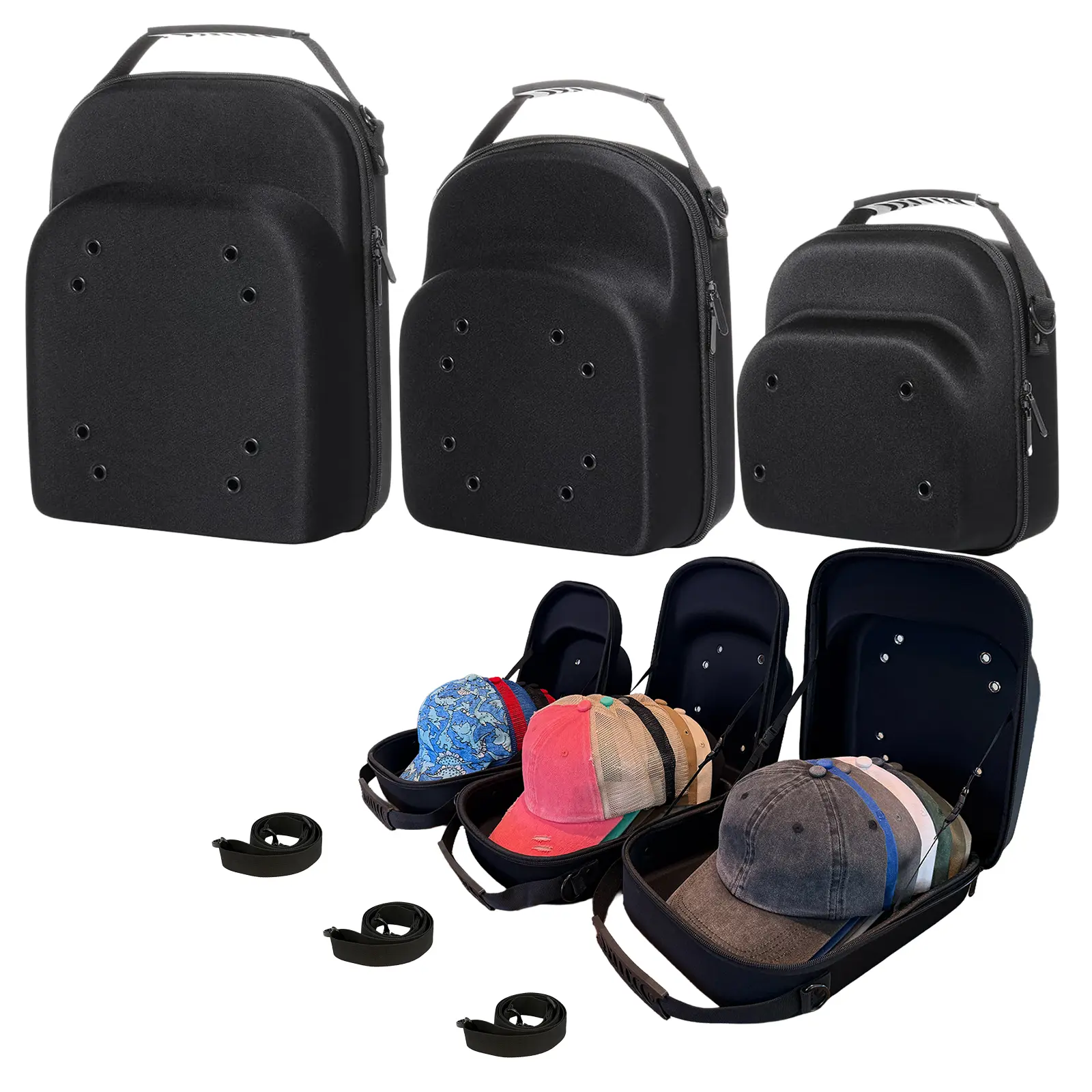 JMILYJW Hat Travel Cases - 3-Piece Hard EVA Shell Set, Protective Cap Holder Storage Boxes for 21 Hats, Carry-On Travel Accessories, Great Gift Idea, Hat Organizer
