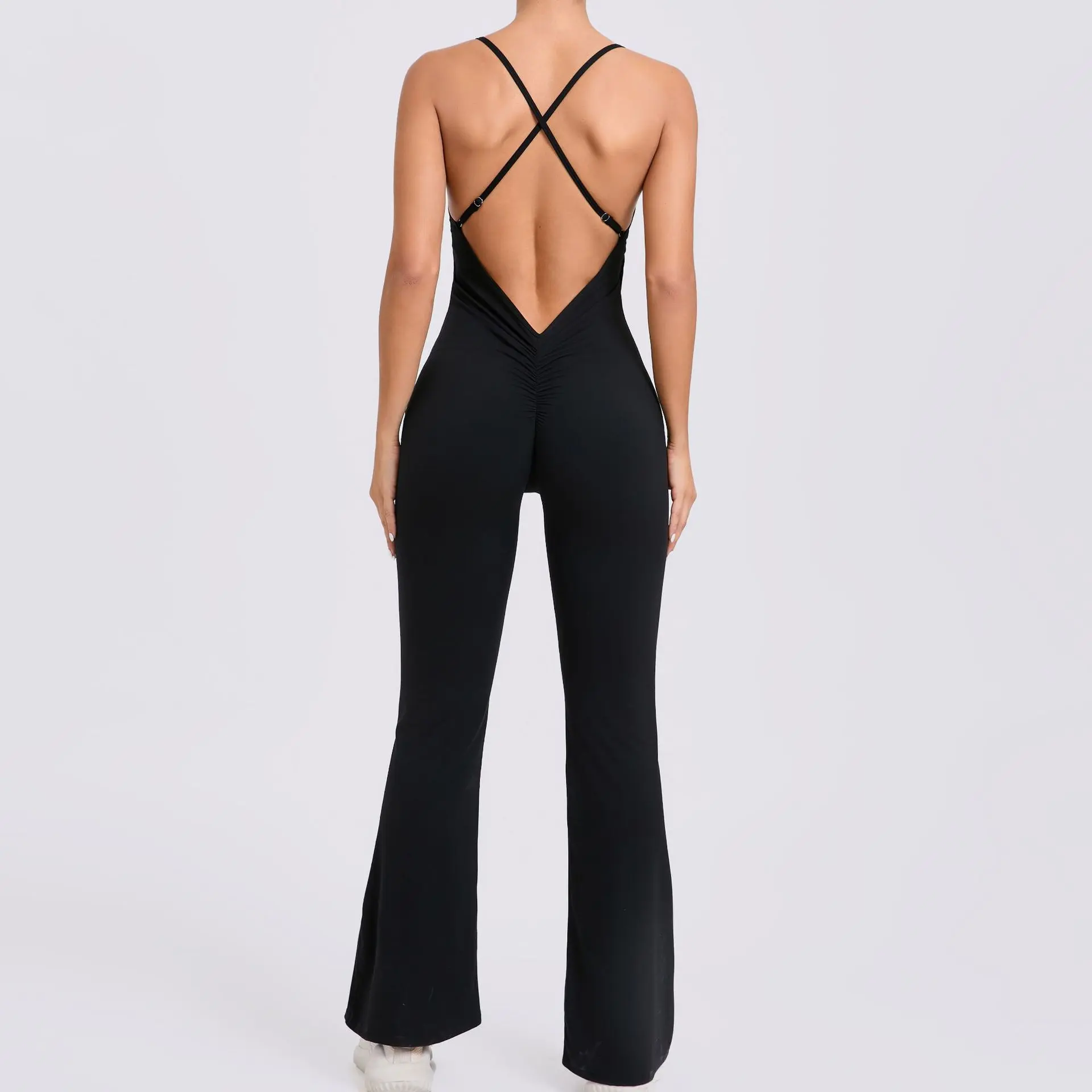 New Adjustable Shoulder Strap Speaker Yoga One-piece Sports Fitness Hollow Hip Lift One-piece Yoga One-piece Women's Retro Flared Yoga Pants