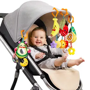 Baby Stroller Crib Toy with Teether, Car Seat Hanging Sensory Toy Set for Newborns Infant 0-12 Months Nursery Play Baby Shower Gift