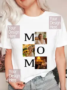 Custom Photo & Mom Design T-Shirt - Soft Breathable Casual Short Sleeve Summer/Spring Top, Machine Washable, Personalized Mother's Day Gift, Family Keepsake, Comfortable Round Neck Tee for Women, Mothers Day Shirt, Gifts for Family, Elegant T-shirt