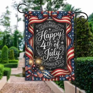 Celebrate America Happy 4th Of July Garden Flag Vintage Independence Day Ribbon Yard Decor USA Patriotic 250 Years Outdoor Banner