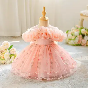Pink Baby Girl Clothes Lilac Floral Infant Christening Cocktail 3022 Bow Toddler Baptism Pageant Birthday Party Ball Gown Princess Dress 6M-3Y