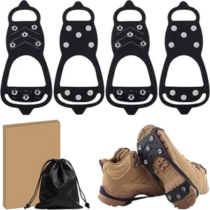 2 Pairs Ice Cleats for Shoes and Boots, Universal Non Slip Hiking Spikes, Micro Shoe Spikes for Snow and Ice, Durable Snow Crampons for Winter Hiking Climbing Ice Fishing, 8 Steel Studs Gripper Spike