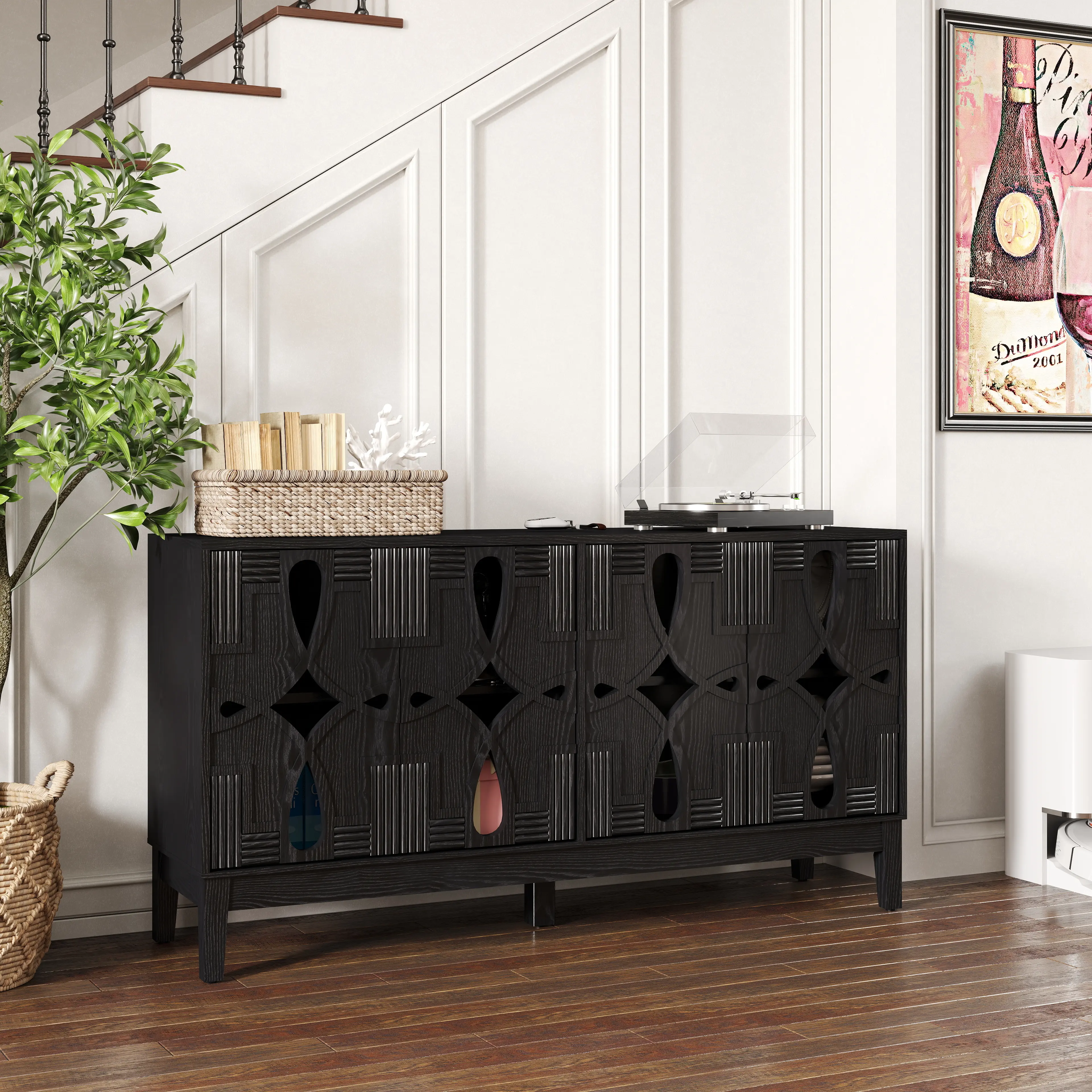 YYDS Mall  60.5" Mid Century Modern Sideboard Buffet Cabinet with Storage, TV Media Console Table, Storage Cabinet with 4 Doors & Adjustable Shelves for Kitchen Dining Living Room Entryway, Black