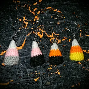 Handmade Crochet Spooky Halloween Candy Corn Keychain
