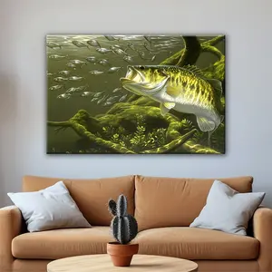 1pc   Canvas Art - Largemouth Bass Fishing Poster, Vibrant Underwater Scene with Multiple Fish, Angler's Paradise Wall Decor for Bedroom, Living Room, or Office, Perfect Father's Day Gift,