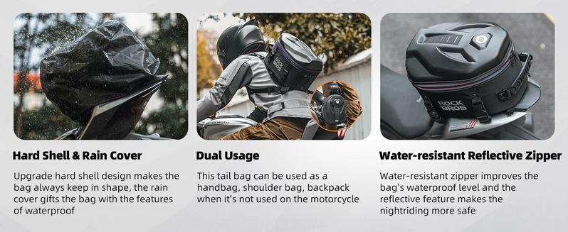 ROCKBROS Waterproof Tail Motorcycle Tail Rear Seat Bag 12.5L Storage Backpacks Hard Shell