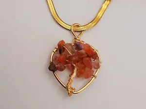 Natural Handmade Crystal Choker Necklace Gold Wire Wrapped Carnelian Heart