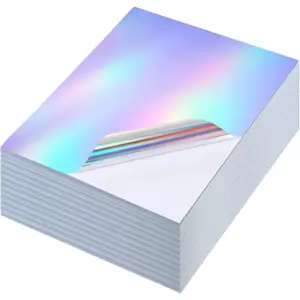 120 count Holographic Stickers Paper 8.5x11 Inch Printable Vinyl Glossy Sticker Self Adhesive Rainbow Printer Paper for Inkjet and Printer  Vinyl Glitter Laminate Sheets (Classic)