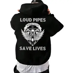 Men'S Motorcycle Saves Lives Graphic Hooded Sweatshirt - Biker Enthusiast Apparel with Motorcycle & Wings Print, Kangaroo Pocket, Comfort Fit Casual Pullover, Long Sleeve Motorcycle Rider Jacket for Autumn Winter Warmth, Biker Statement Sweater for