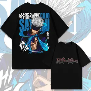 Jujutsu Kaisen Gojo Satoru Graphic Print T-Shirt - Unisex Y2K Anime Crewneck Top, 100% Premium Cotton Casual Tee, Trendy Manga Otaku Clothing