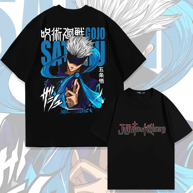Jujutsu Kaisen Gojo Satoru Graphic Print T-Shirt - Unisex Y2K Anime Crewneck Top, 100% Premium Cotton Casual Tee, Trendy Manga Otaku Clothing