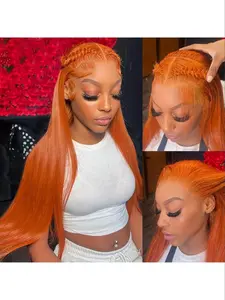 Ginger Wig Human Hair 5x5 Straight Texture, Ginger Lace Front Wigs, HD Transparent Lace Frontal, 350 Colored Human Hair, High Density 180% Density