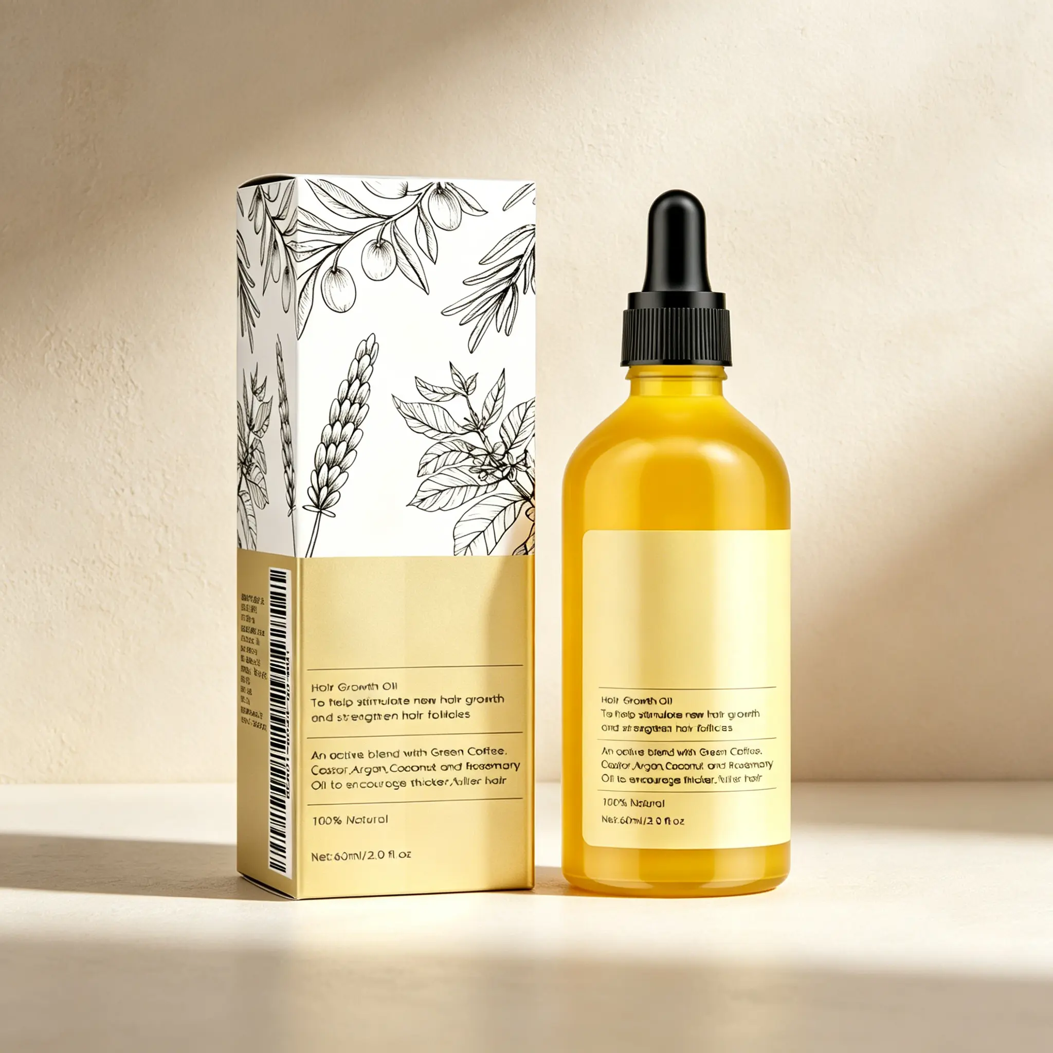 Stimulate New Hair Growth & Strengthen Follicles – Hair Growth Oil 60ml – Green Coffee & Castor Oil Blend – Promotes Thicker, Fuller, Healthier Hair – 100% Natural Formula for Thinning Hair & Hair Loss