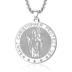 MILACOLATO Stainless Steel Saints Protect Us Pendant Necklace St Christopher Necklace for Men Jewelry Gifts for Men Women Daily