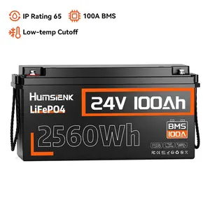 HumsiENK 24V 100Ah LiFePO4 Lithium Battery, Built-in 100A BMS with Low-Temp, 15000+ Deep Cycles 10 Years Lifespan, 2560Wh Lithium Iron Phosphate Battery, for RV Solar Energy Off Grid Trolling Motor