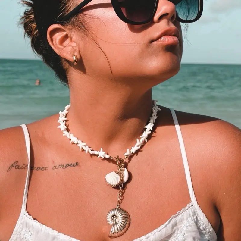 Seashell Ammonite Pendant Necklace, 18k Stainless Steel Chain Jewelry Necklaces for Daily Wear