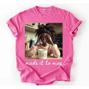 Women's Short-Sleeve Smooth Fabric Streetwear T-Shirt - Last Day of School Teacher Doll Face Meme Top, Funny May End-of-Year Fit Tee, Black Educator Gift for Summer Break Summervibes