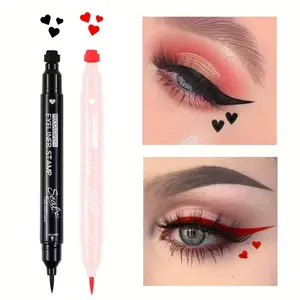 2pcs Black&Red Eyeliner Heart Stamp Waterproof Liquid Eyeliner Stamps, for Harley Costume Makeup, Double-sided Long-lasting Winged Eyeliner Stamp, Smudge-Proof Eye Liner tiktokshopspringglowup