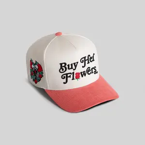 Field Grade Buy Her Flowers Pink Corduroy Trucker | trucker hat | corduroy | adjustable | mesh back | pink | snapback | dad hat | unisex | statement | casual | Trendy Hat 2026 | Streetwear Headwear | Fashion Cap | Summer Hat | Outdoor Cap | Sun Hat