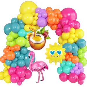 164Pcs Tropical Party Balloon Kit – Bright Rainbow Garland with Sun, Flamingo & Coconut Foils for Luau, Aloha, Birthday & Baby Showers