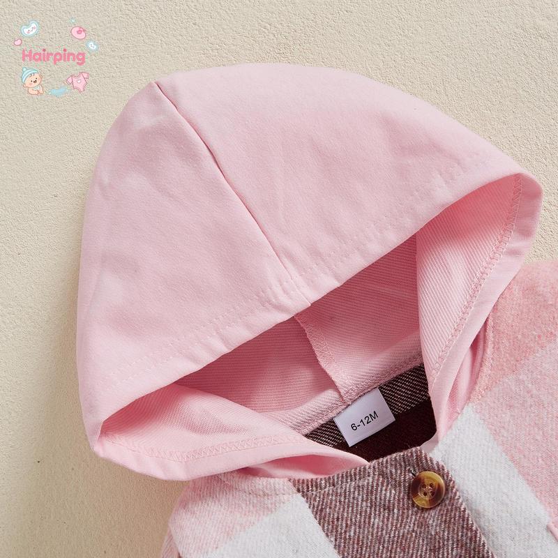 Little Boy Girl Pants Set, Contrast Color Plaid Long Sleeve Button-up Hoodie Trousers Outfits, Casual Baby Girls Set