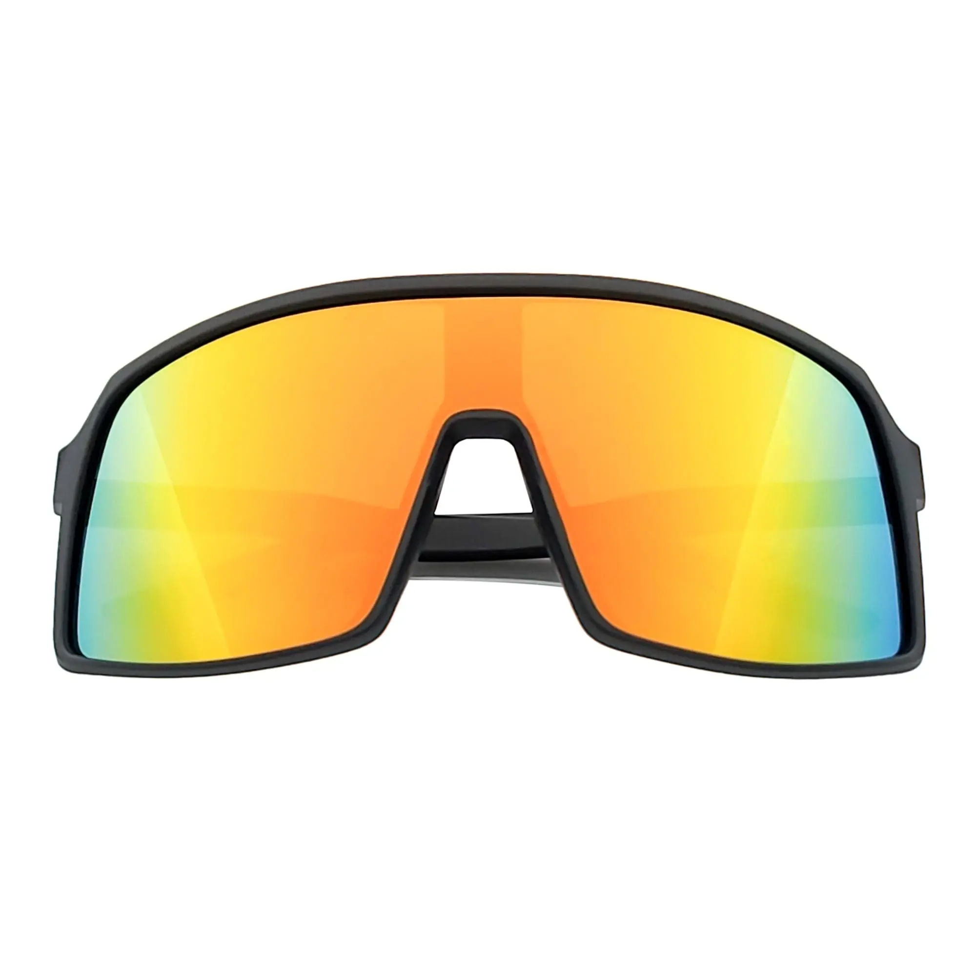 SENTRY Large Shield Shape Sports Sunglasses - Polycarbonate Frame, Orange Mirror UV Protection Single Lens, Thin Arms, Full Coverage, Medium-Large Head Width, Pinned Hinges, Fits Underneath Hat or Helmet