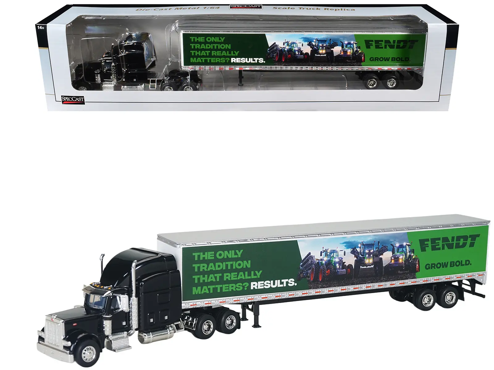 Peterbilt 379 Sleeper Cab with Trailer "Fendt Grow Bold" Black 1/64 Diecast Model by SpecCast