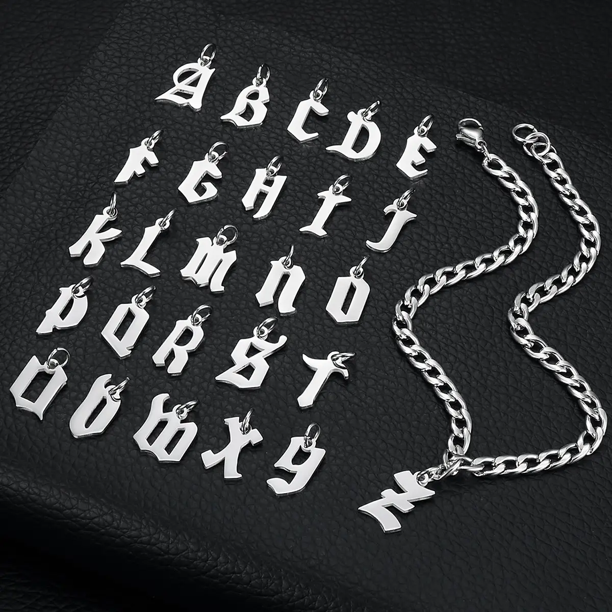 Unisex Stainless Steel A-Z First Letter Pendant Cuban Chain Letter Link Bracelet - Simple Hip-Hop Fashion Accessory for Daily Leisure, Holiday Party Gifts