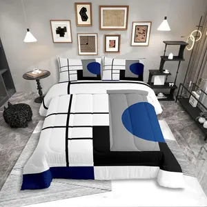 Feelyou Microfiber Striped Bedding Set - Breathable Boho Modern Geometric Abstract Bed Comforter Duvet Set for Adults, Breathable Duvet Set, Microfiber Bedding Set