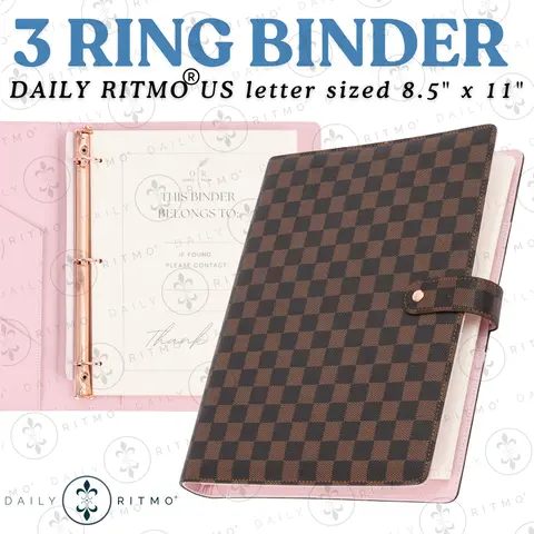 DAILY RITMO 3-Ring Binder - PU Leather Checkered, 1in Letter Size (8.5x11in) Important Document Binder with 26lb 100 Premium Sheets, Office Accessories, School Supplies College for Business Documents