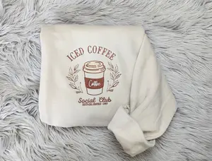 Embroidered Iced Coffee Shirt - Coffee Club Unisex Shirt - Coffee Embroidery