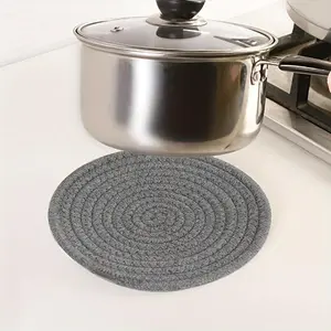 1pc Cotton Rope Woven Placemat, Round Cotton Woven Coaster, Heat Resistant Table Mat, Bowl Mat, Casserole Pot Holder
