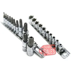 21 Pc bits E-TORX (Star) 5 point MALE/6 Point FEMALE SOCKET Bit Set + Rails New