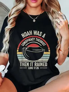 100% Cotton Vintage Retro Noah Was A Conspiracy Theorist Then It Rained Unisex Adult T-Shirt, Black