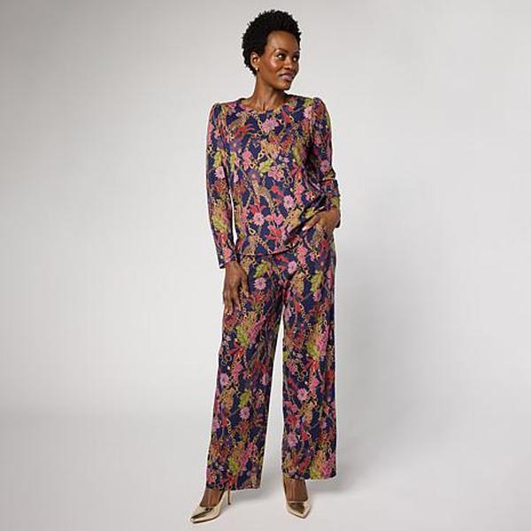 G by Giuliana 2-piece G-Knit Puff-Sleeve Top & Full-Leg Pant Set