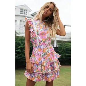 Women'S Floral-Print Flutter-Sleeve Tie-Waist Dress