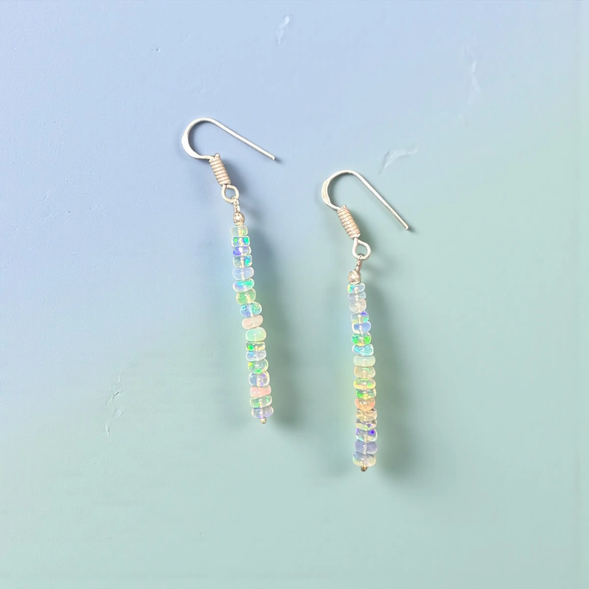 Natural Ethiopian White Opal Earrings | Sterling Silver Plated, Rondelle Beads, 2.5 Inch