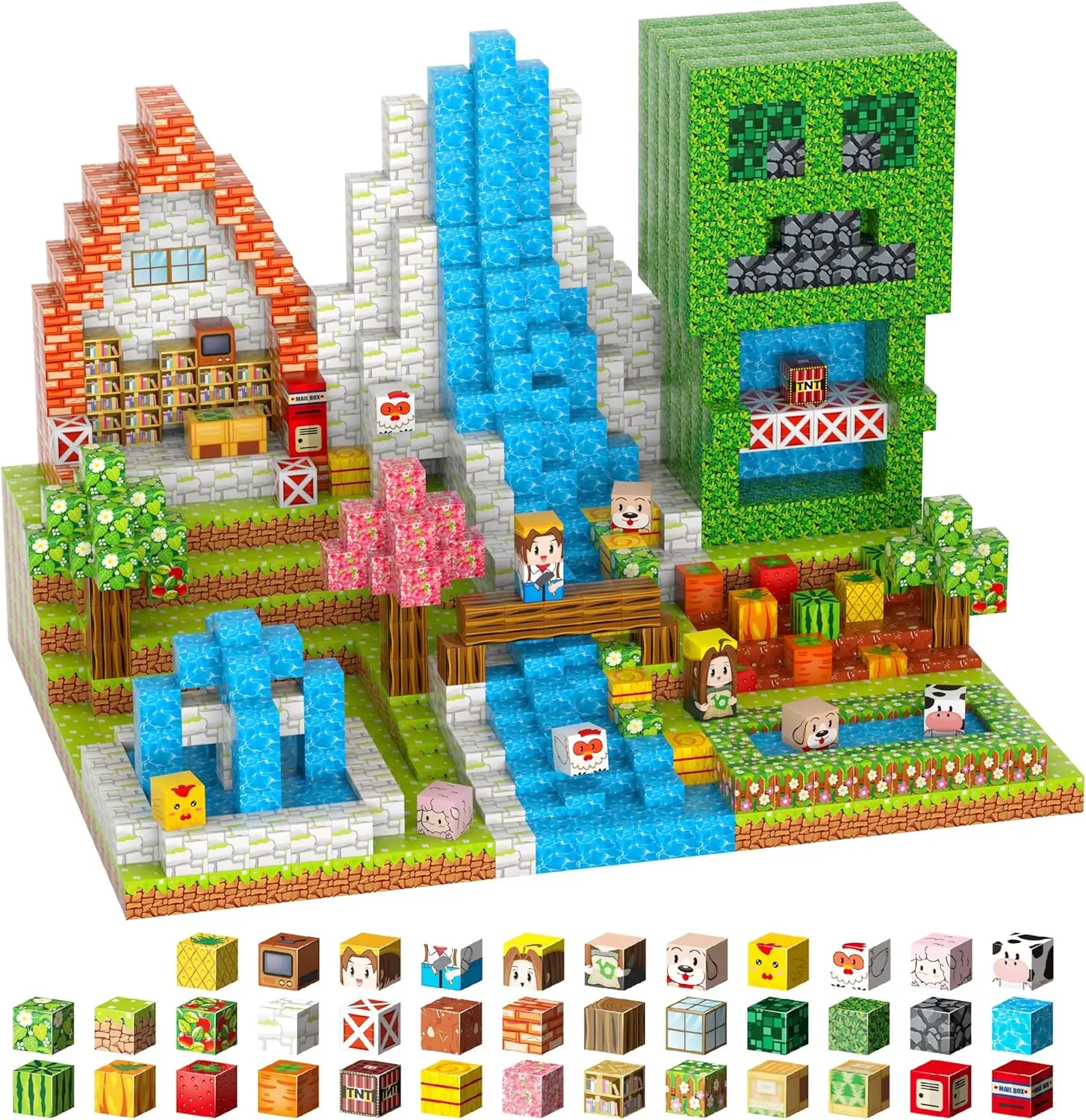 Magnetic Blocks for Kids, 117-Piece Farm Magnetic Building Blocks Set, 0.8 Inch Magnet Cubes, STEM Stacking Construction Toys, Educational Building Game for Boys & Girls