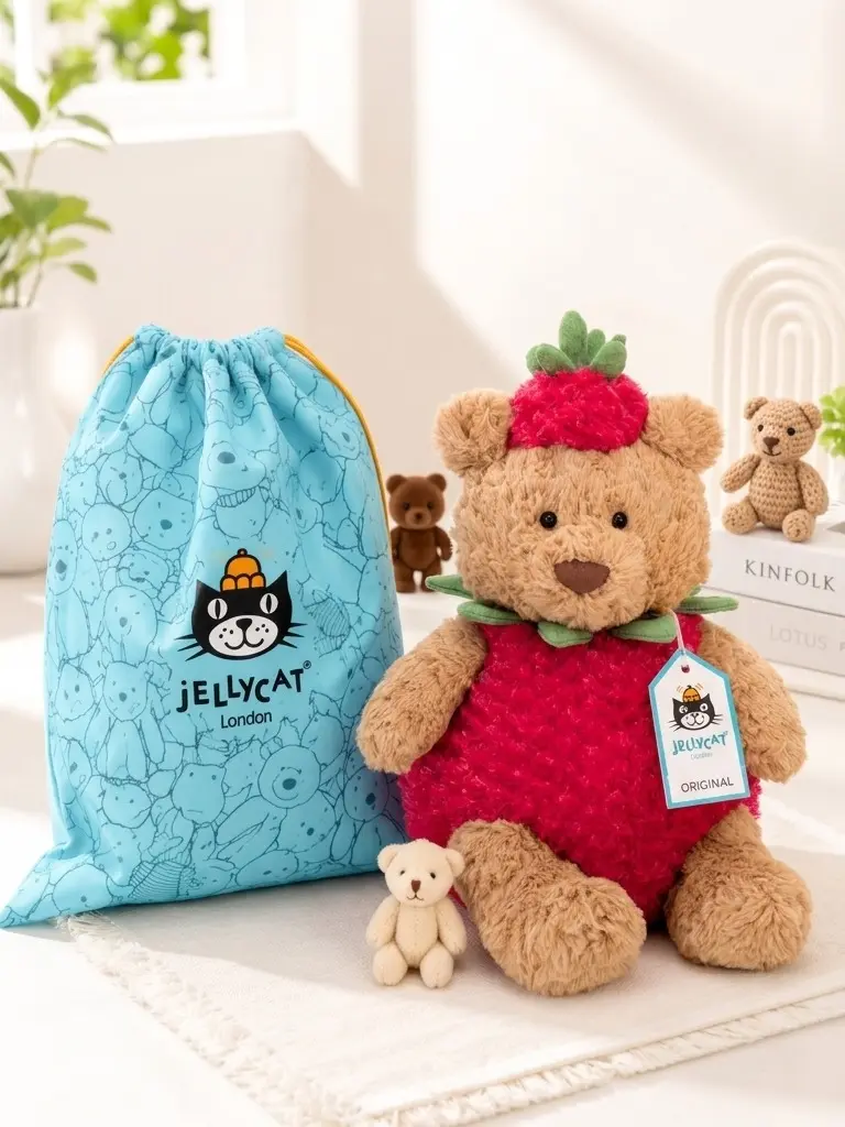 Official Jellycat Bartholomew Bear Strawberry Plush | Fast US Shipping | Includes Free Jellycat Gift Bag