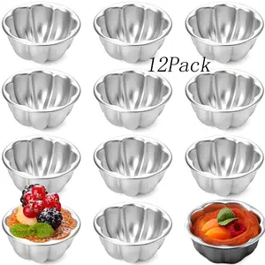 12 Pack Pudding Cup Pans,Cupcake and Muffin Cups,Mini Fluted Cake Small Jelly Pans,Aluminum Alloy Pudding Jelly Molds,for Baking Egg Tart Flan