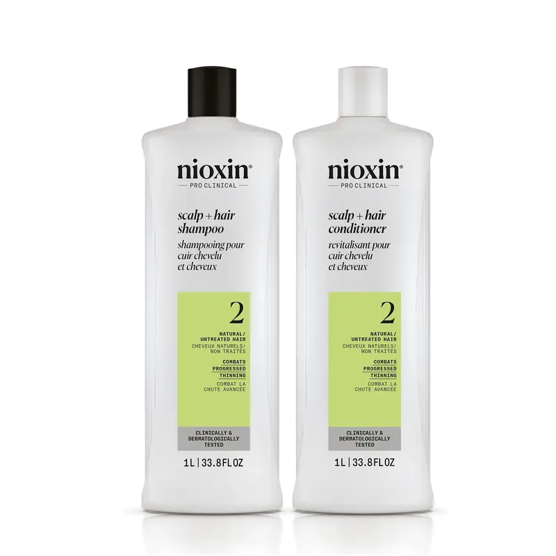 Nioxin System 2 Scalp + Hair Liter Duo Haircare Set (Shampoo & Fine Hair Conditioner) - Liter Bottles, Salicylic Cleansing, Botanical Oils Blend, Peppermint Scent, Scalp Health Support, Nourishing, Non-Toxic, Shiny, Soft Volumized ($104 Value)