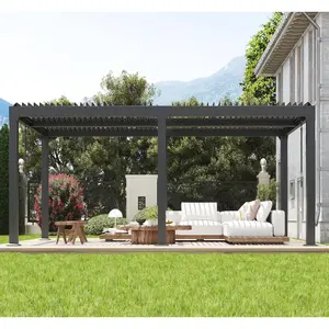 YJ-Garvee Louvered Pergola - 10'x20' Outdoor Pergolas with Adjustable Louvered Roof, Reinforced Aluminum Frame, Integrated Drainage System, Outdoor Gazebo for Deck, Patio, Backyard and Garden，Grey