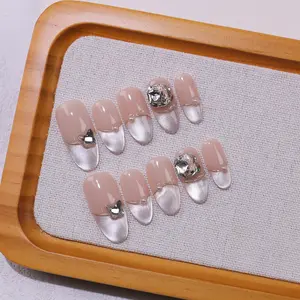 10Pcs Handmade Press On Nails Reusable False Nails High-end French Cat Eye Phototherapy Nails Detachable Fake Nails Wholesale for Women Girls Daily Party Wedding Decoration