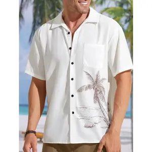Men's Hawaiian Shirt Short Sleeves Coconut Printed Button Down Summer Beach Casual Shirts