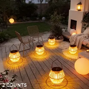 Solar Boho Woven Hanging Lamp Set, Vintage Warm Light, Outdoor LED Garden Decor, Yard Lighting, Durable, Perfect Gift for Valentine's Day, Ramadan, New Year