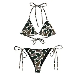 Sexy Camouflage String Bikini Set For Women Halter Triangle Two Piece Swimsuit Adjustable Tie Side Bathing Suit Brazilian Cut Beachwear Summer Swimwear For Vacation Pool Party
