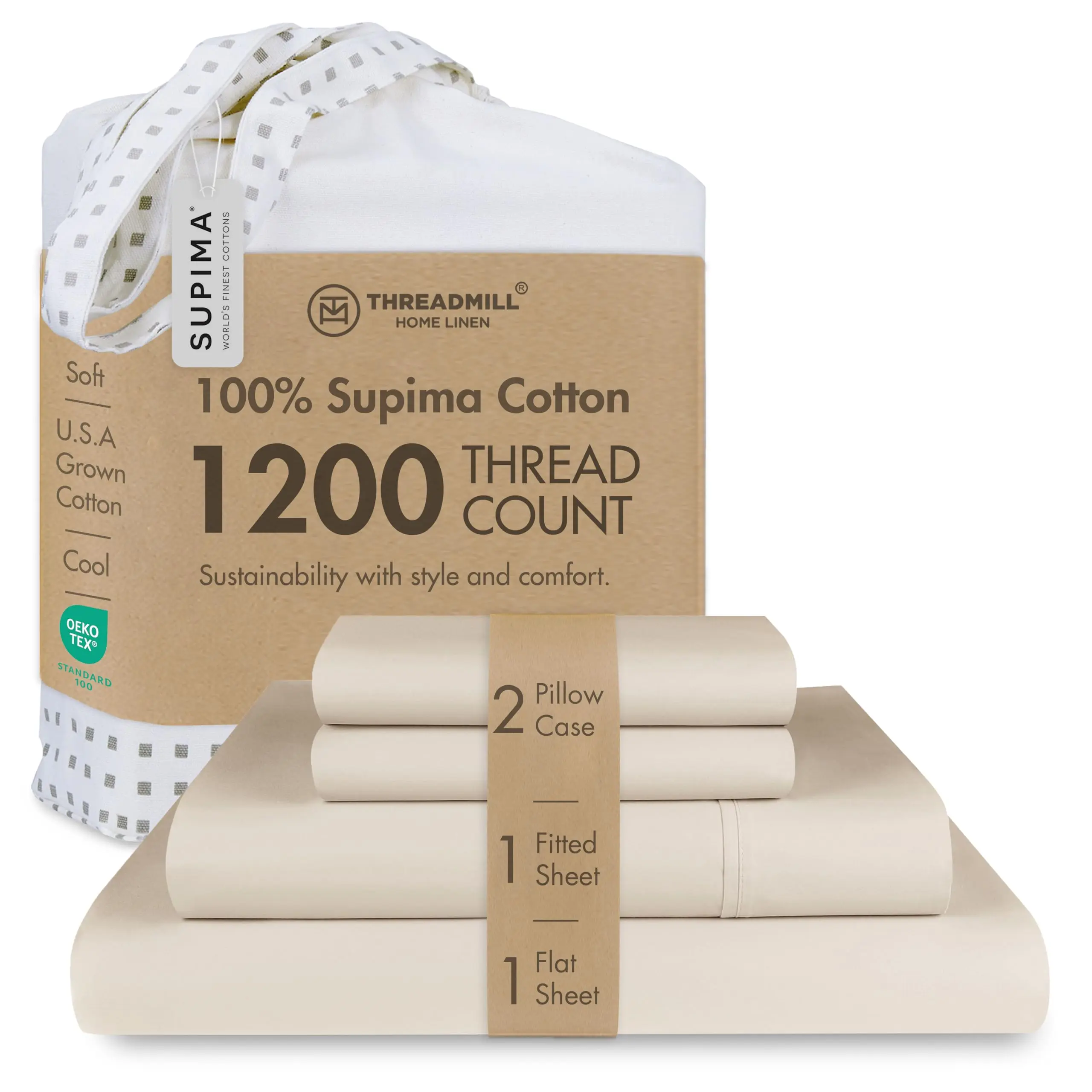 Threadmill Home Linen 1200 Thread Count 100% Supima Cotton King Sheet Set, Fade-Resistant Soft Bedding Sheets & Pillowcases